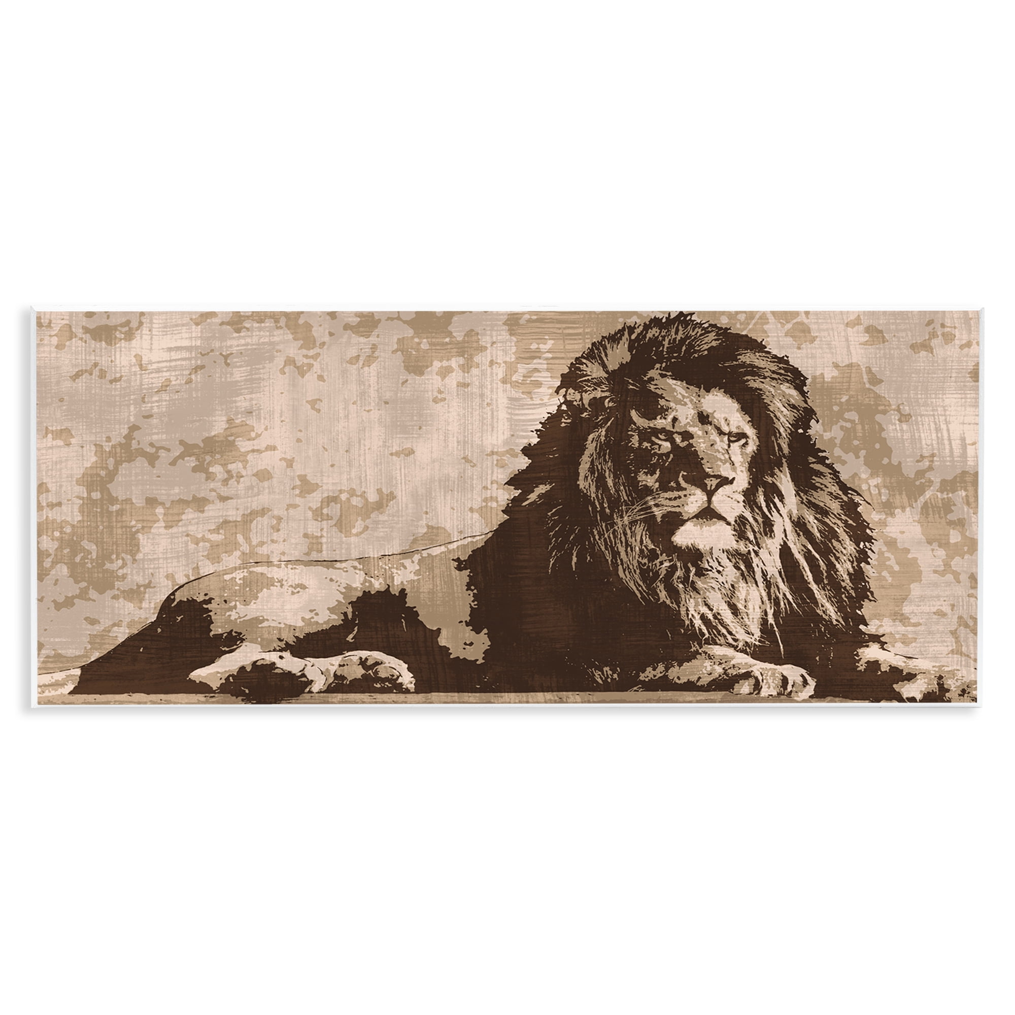 Stupell Industries Rustic Impression Lion Animals Painting Unframed Art Print Wall Art, 17 x 7