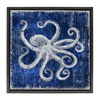 Stupell Industries Rustic Indigo Octopus Nautical & Beach Painting Black Floater Framed Canvas Art Print Wall Art, 18 x 18