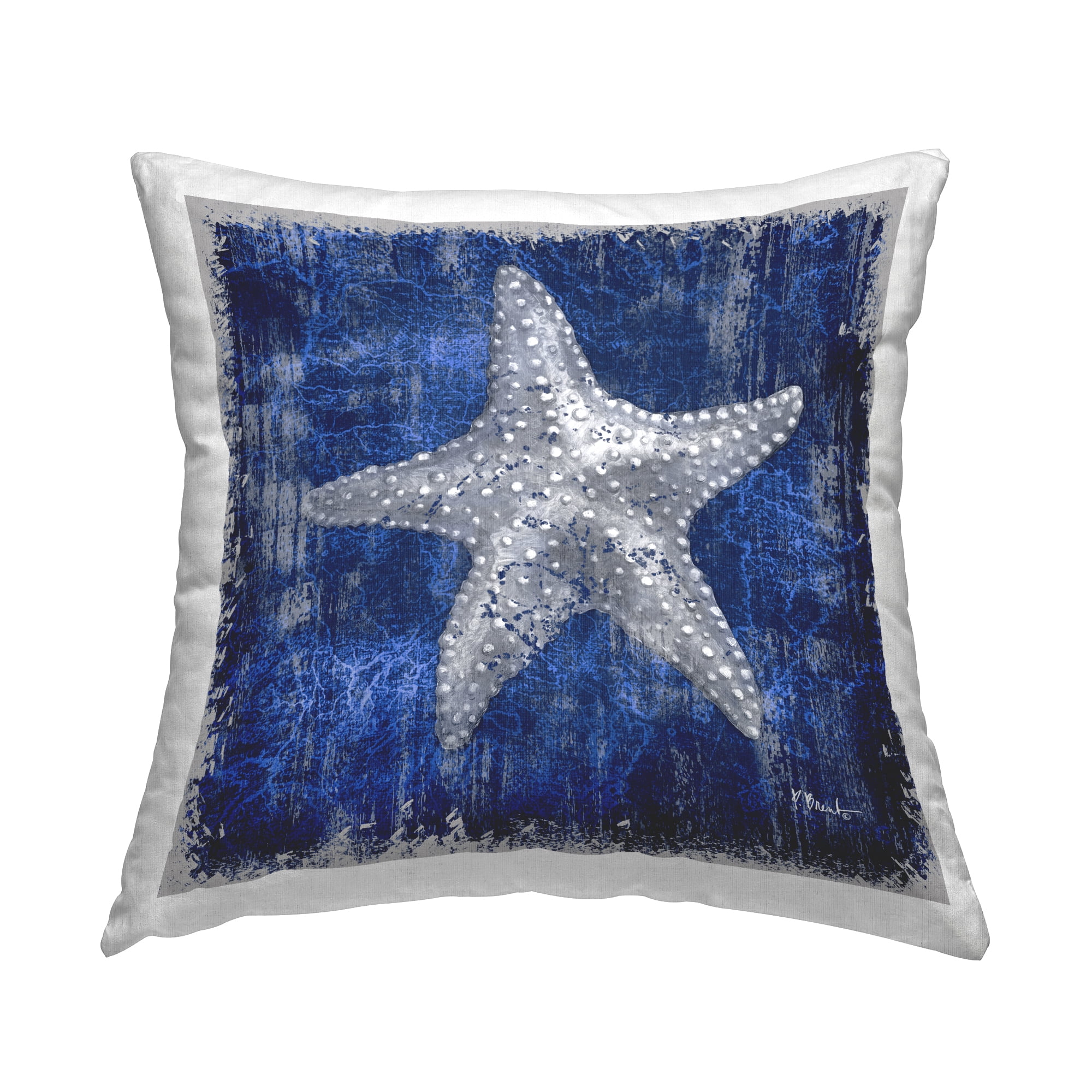 Stupell Industries Rustic Indigo Starfish Decorative Printed Throw Pillow Design by Paul Brent.