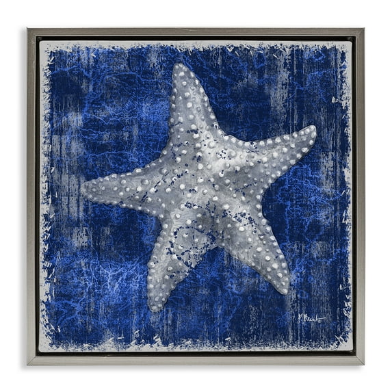 Stupell Industries Rustic Indigo Starfish Nautical & Beach Painting Gray Floater Framed Canvas Art Print Wall Art, 18 x 18