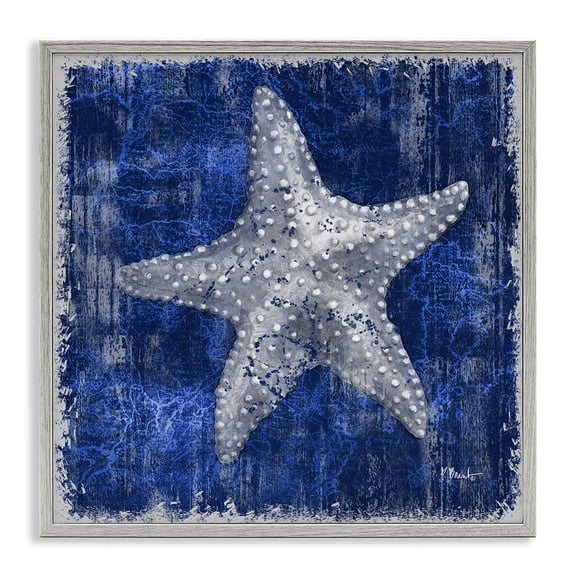 Stupell Industries Rustic Indigo Starfish Nautical & Beach Painting Gray Framed Art Print Wall Art, 12 x 12
