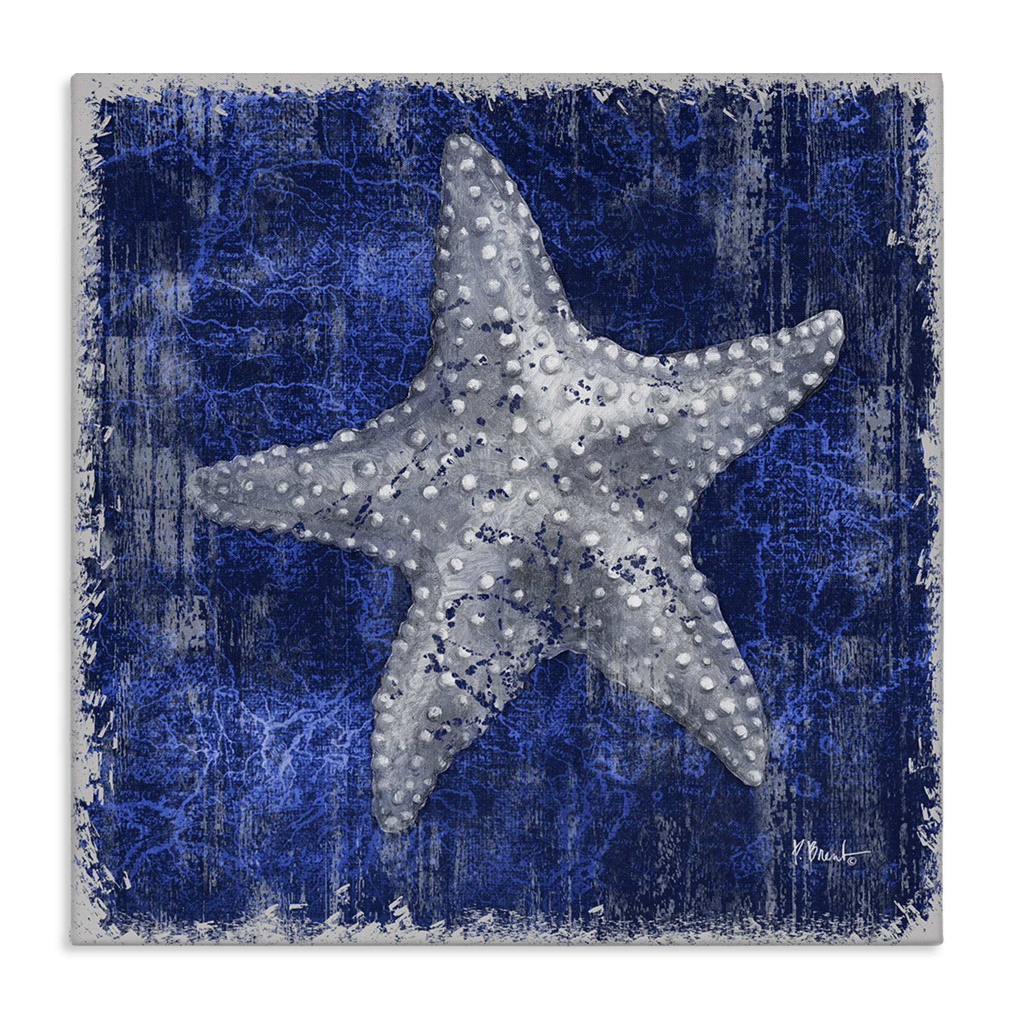 Stupell Industries Rustic Indigo Starfish Nautical & Beach Painting Wrapped Canvas Art Print Wall Art, 24 x 24