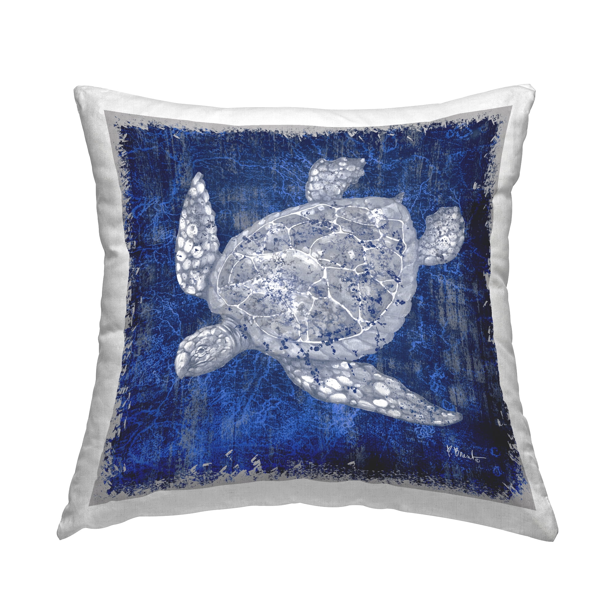 Stupell Industries Rustic Indigo Turtle Decorative Printed Throw Pillow Design by Paul Brent.