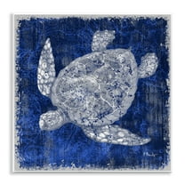 Stupell Industries Rustic Indigo Turtle Nautical & Beach Painting Unframed Art Print Wall Art, 12 x 12
