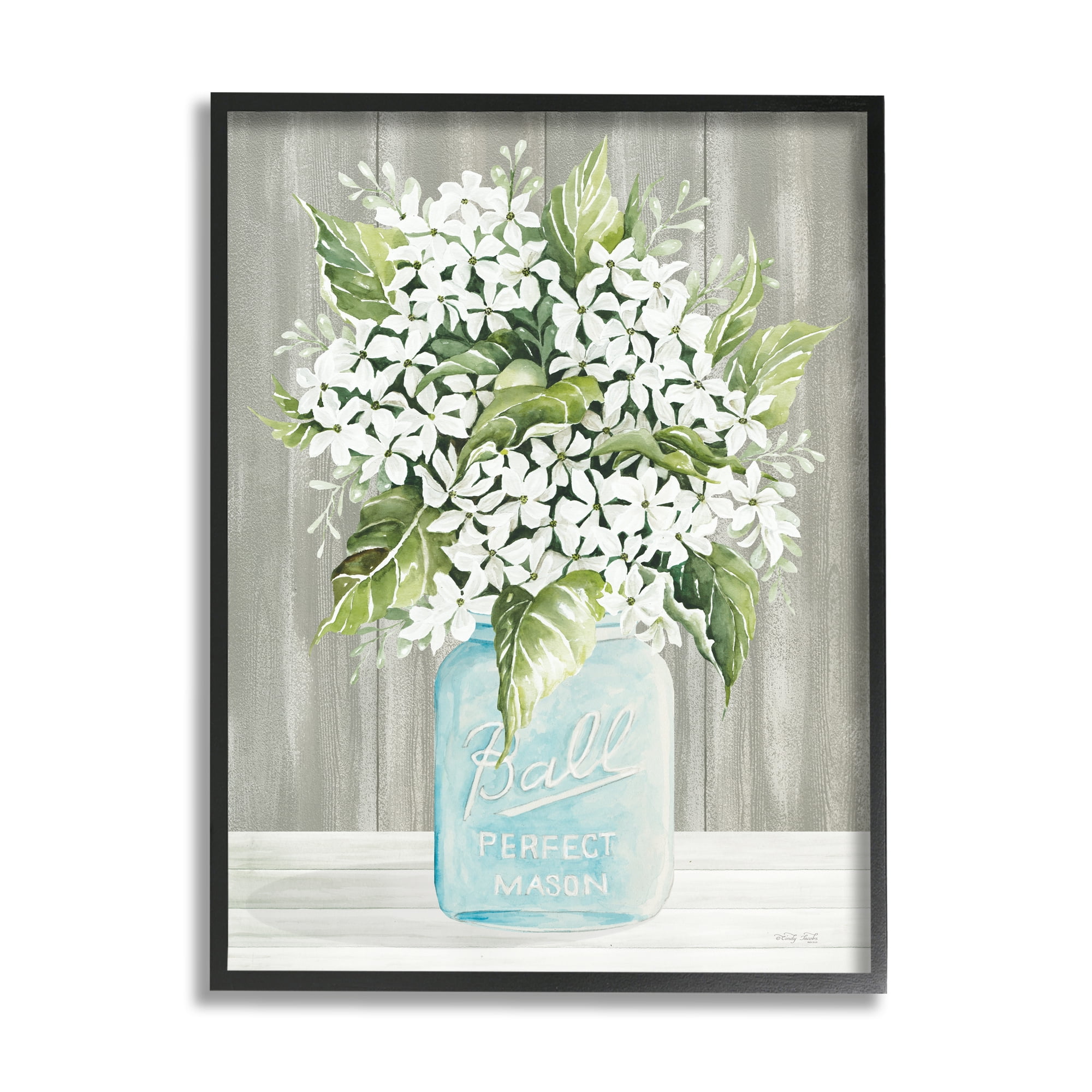 Stupell Industries Rustic Jar Bouquet Botanical & Floral Painting Black Framed Art Print Wall Art, 16 x 20