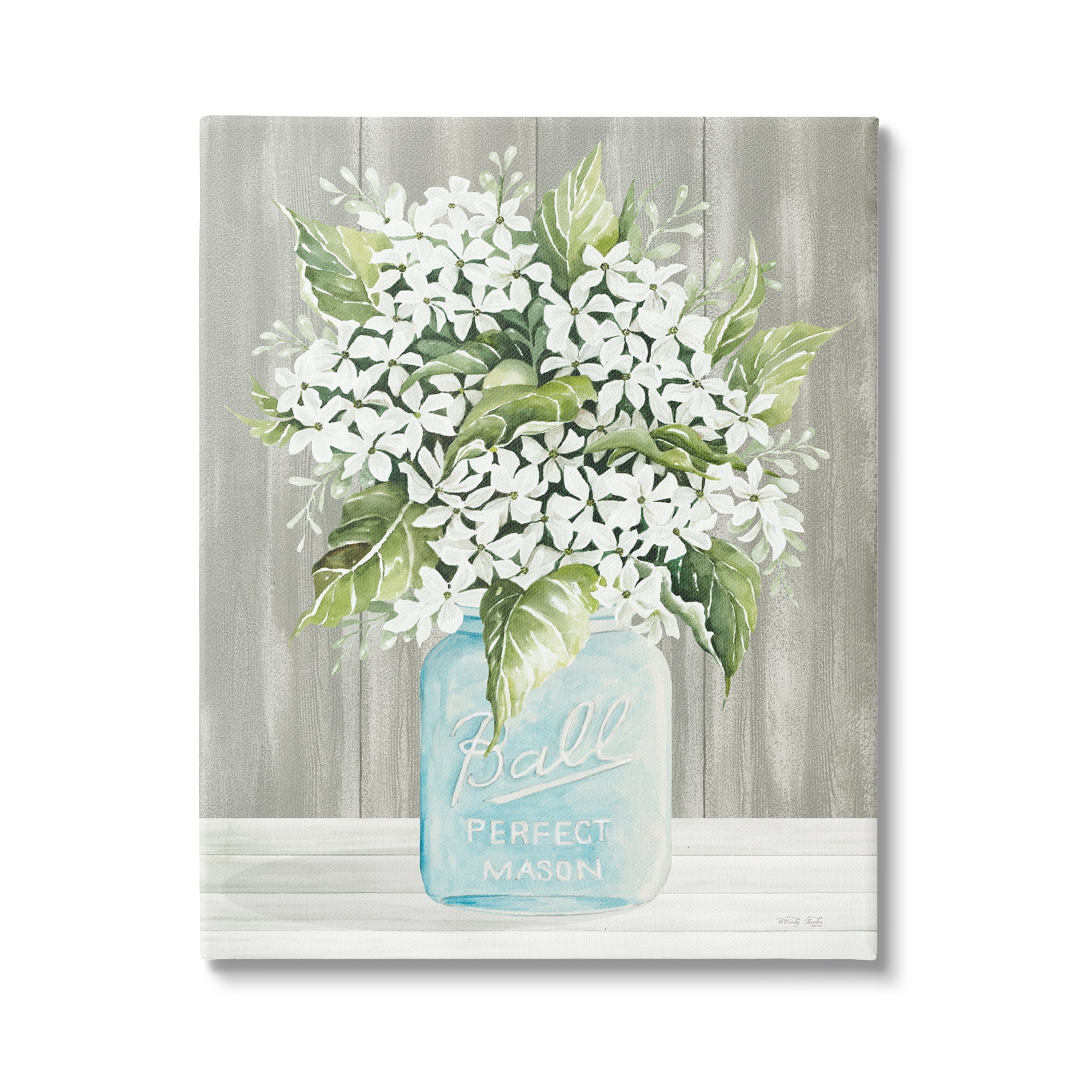 Stupell Industries Rustic Jar Bouquet Botanical & Floral Painting Gallery Wrapped Canvas Art Print Wall Art, 24 x 30