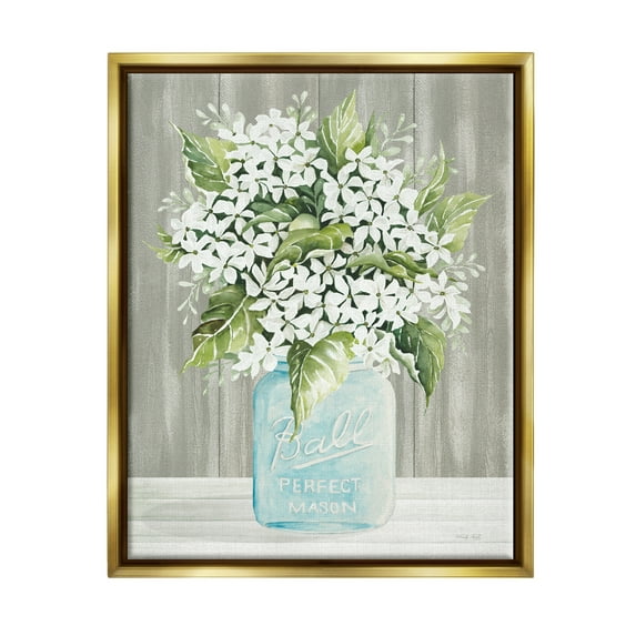 Stupell Industries Rustic Jar Bouquet Botanical & Floral Painting Gold Floater Framed Canvas Art Print Wall Art, 17 x 21