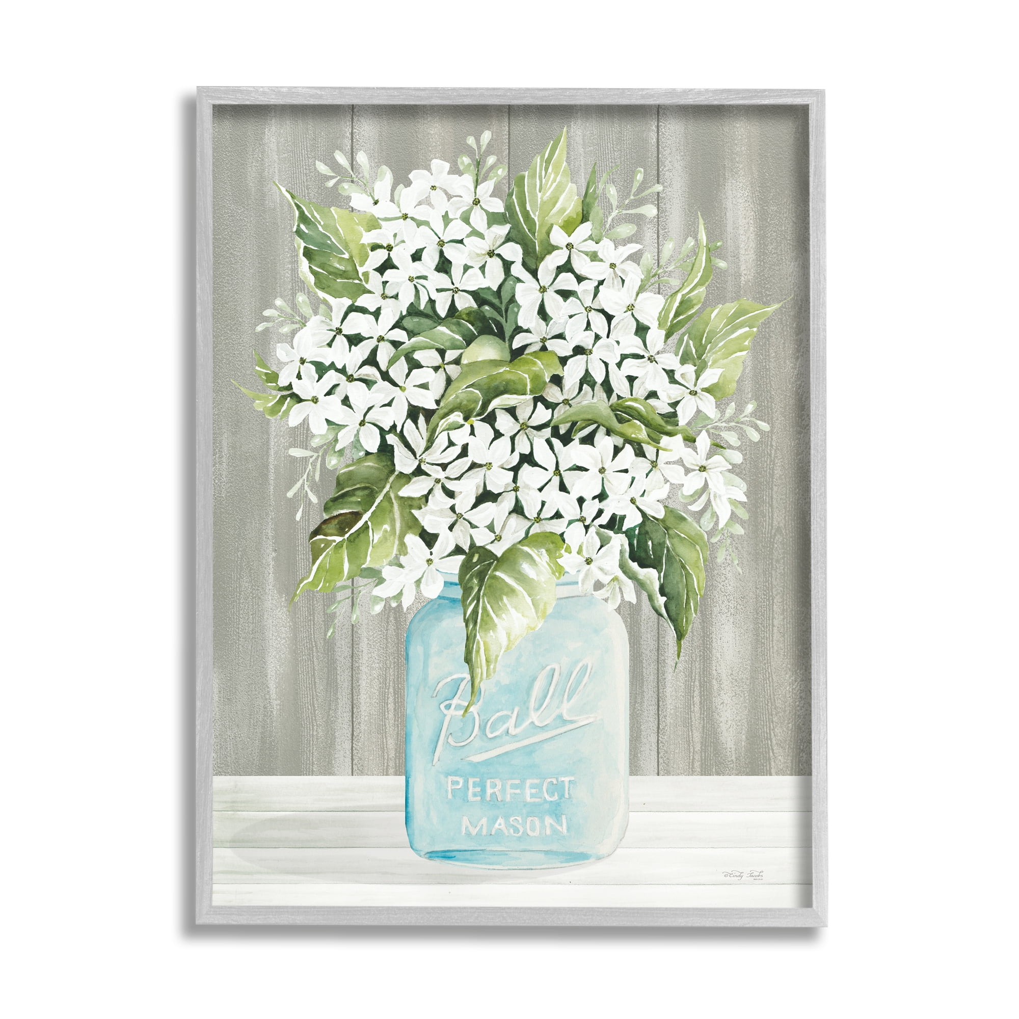 Stupell Industries Rustic Jar Bouquet Botanical & Floral Painting Gray Framed Art Print Wall Art, 11 x 14