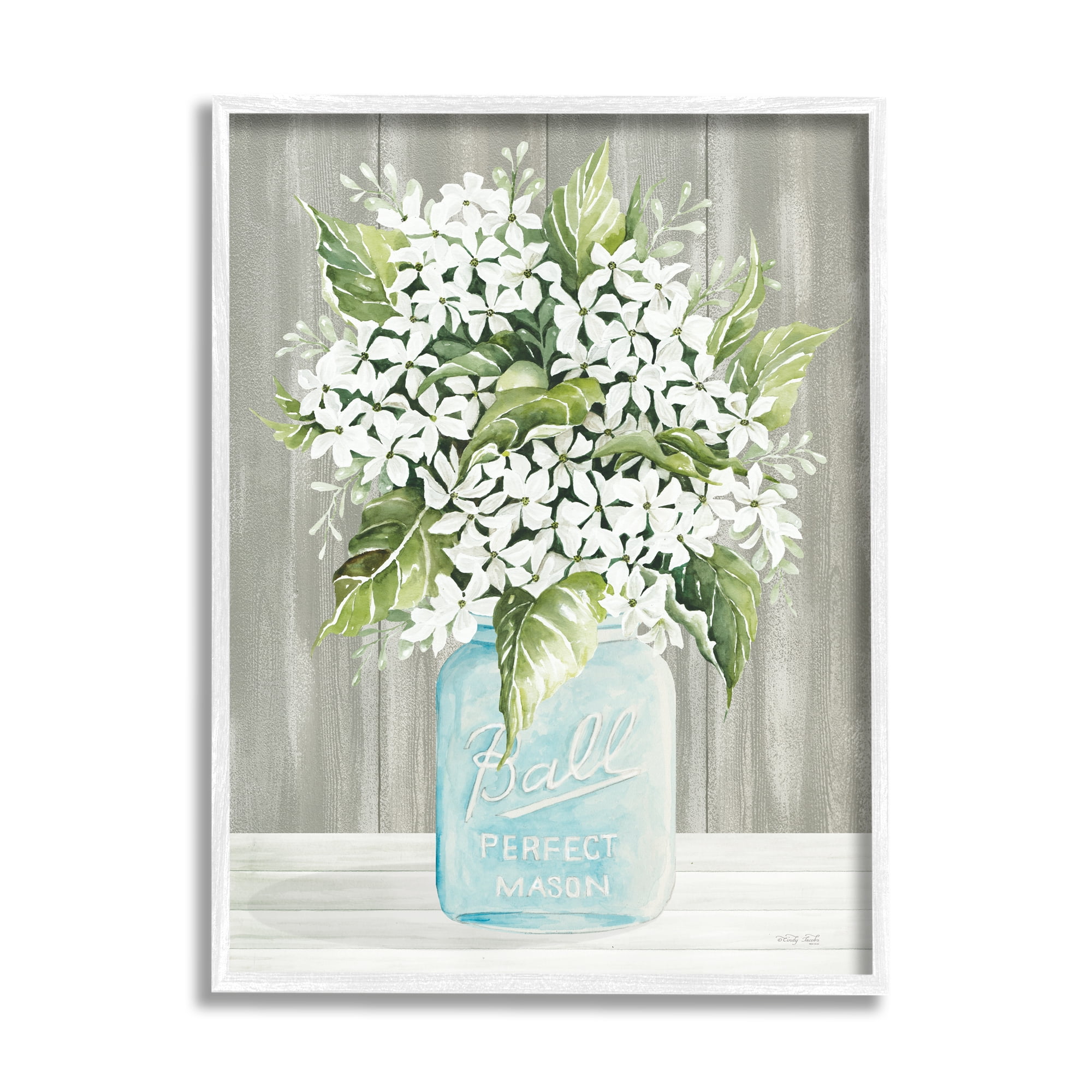 Stupell Industries Rustic Jar Bouquet Botanical & Floral Painting White Framed Art Print Wall Art, 16 x 20