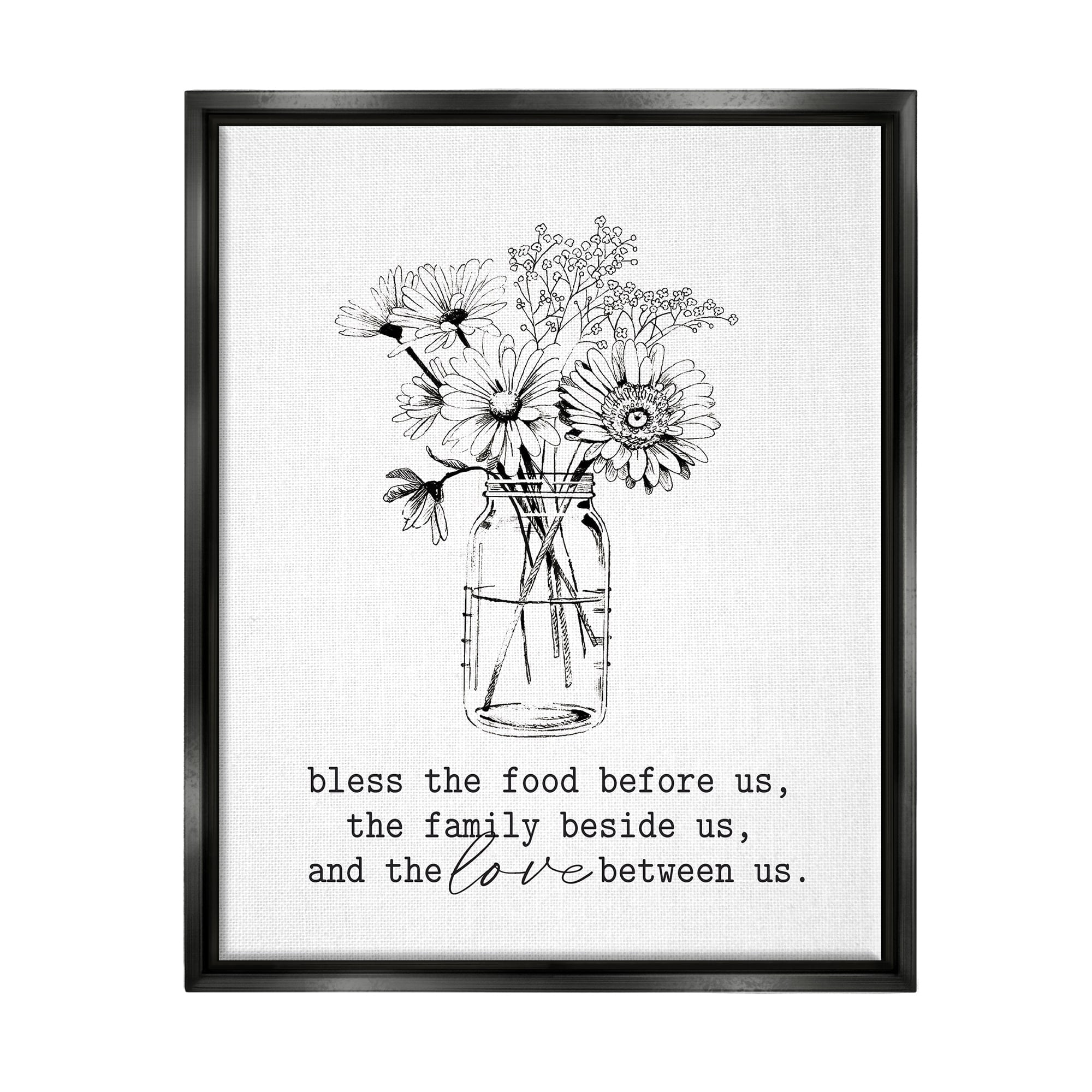 Stupell Industries Rustic Jar Bouquet Casual Uplifting Family Quote Graphic Art Jet Black Floating Framed Canvas Print Wall Art, Design by Lettered and Lined