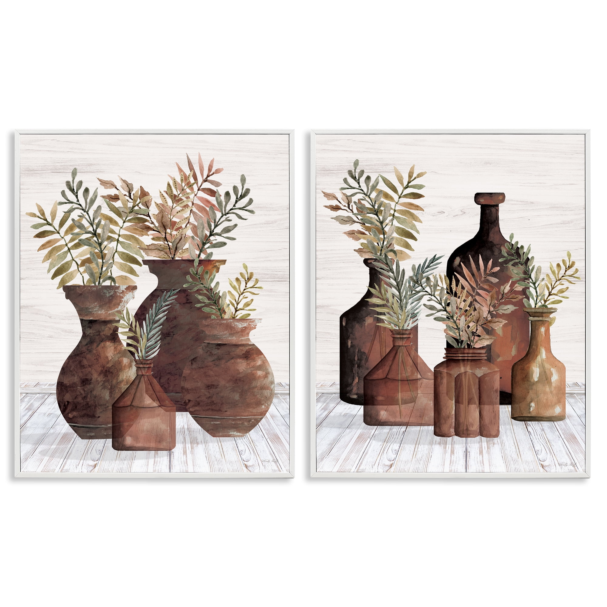 Stupell Industries Rustic Jars of Flowers Floral & Botanical Painting White Framed Art Print Wall Art, 11 x 14, Set of 2
