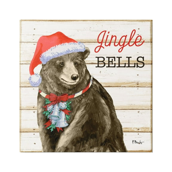 Stupell Industries Rustic Jingle Bells Bear Holiday Painting Gallery Wrapped Canvas Print Wall Art, 17 x 17
