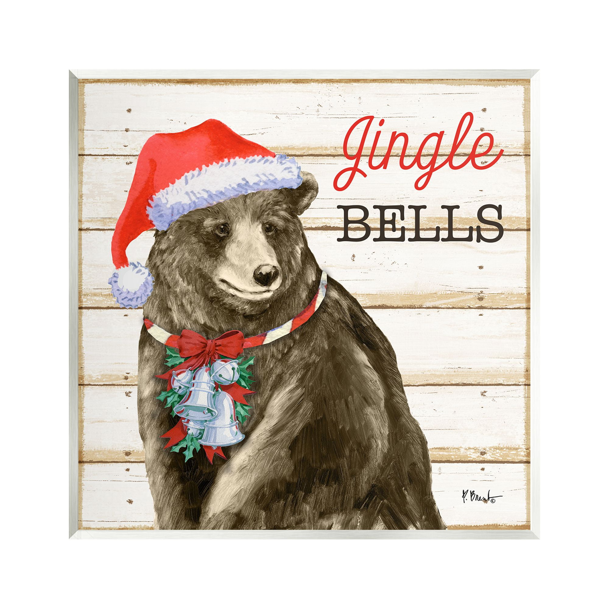 Stupell Industries Rustic Jingle Bells Bear Holiday Painting Unframed Art Print Wall Art, 12 x 12