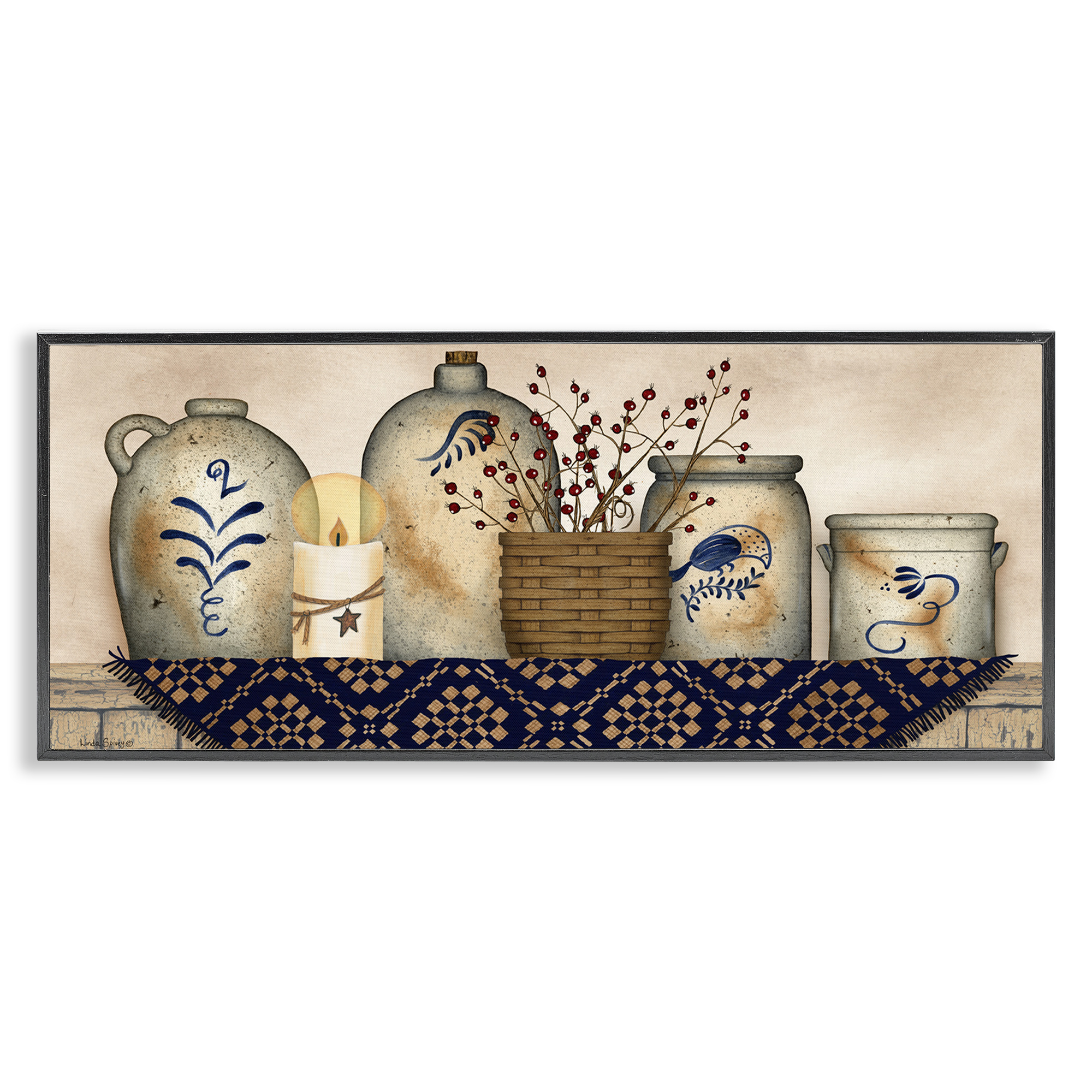 Stupell Industries Rustic Kitchen Jars Botanical & Floral Painting Black Framed Art Print Wall Art, 24 x 10