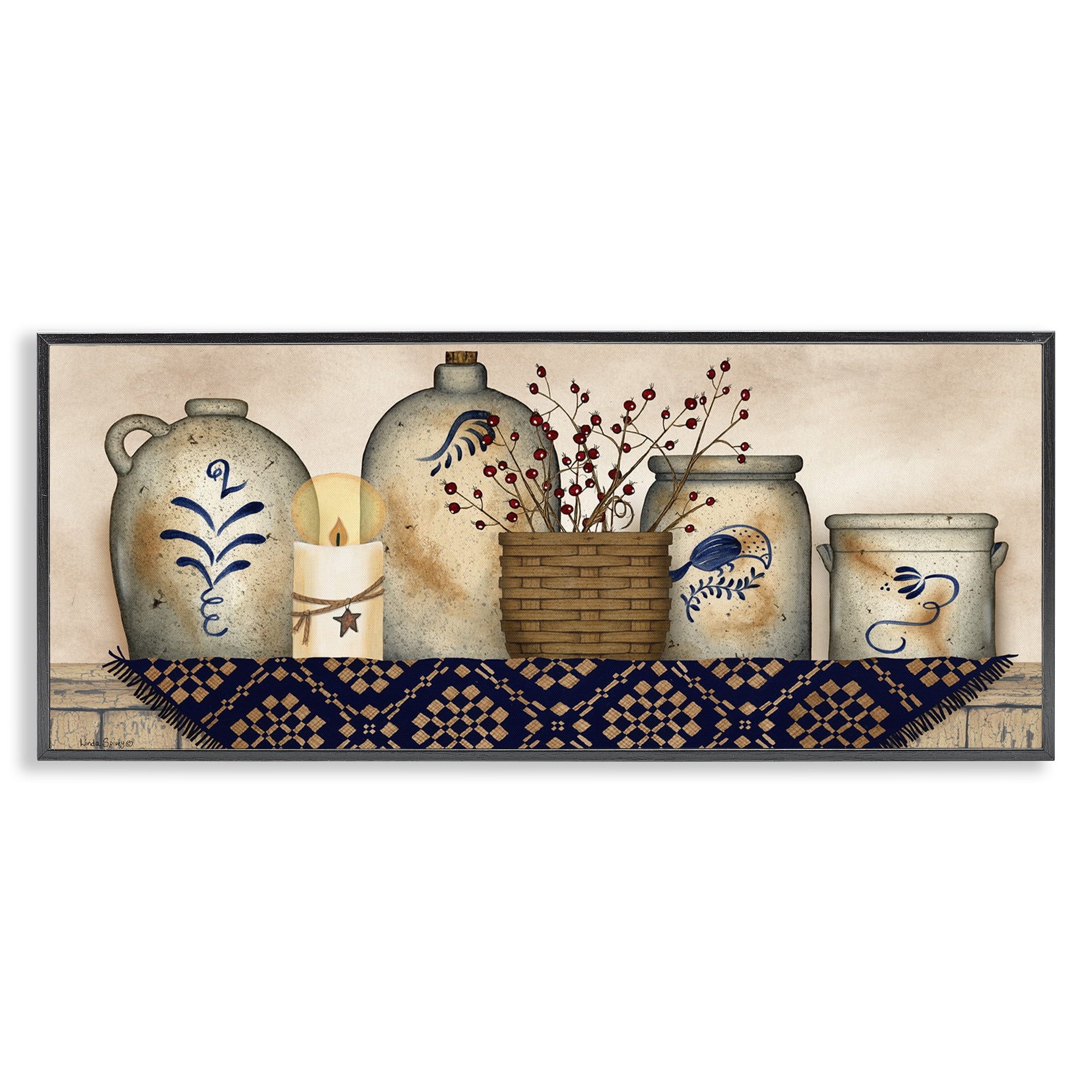 Stupell Industries Rustic Kitchen Jars Botanical & Floral Painting Black Framed Art Print Wall Art, 30 x 13
