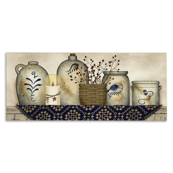 Stupell Industries Rustic Kitchen Jars Botanical & Floral Painting Gallery Wrapped Canvas Art Print Wall Art, 24 x 10