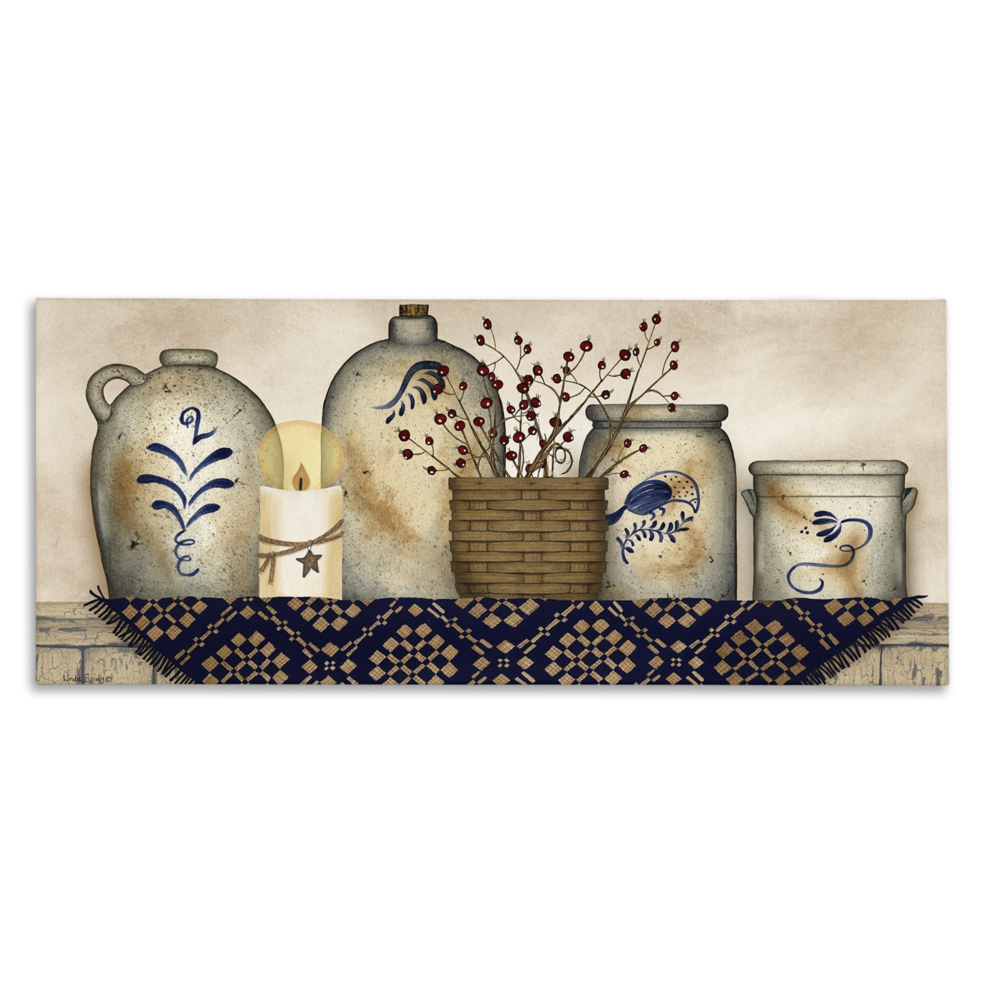 Stupell Industries Rustic Kitchen Jars Botanical & Floral Painting Gallery Wrapped Canvas Art Print Wall Art, 48 x 20