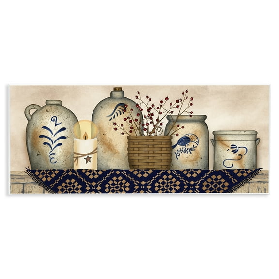 Stupell Industries Rustic Kitchen Jars Botanical & Floral Painting Unframed Art Print Wall Art, 17 x 7