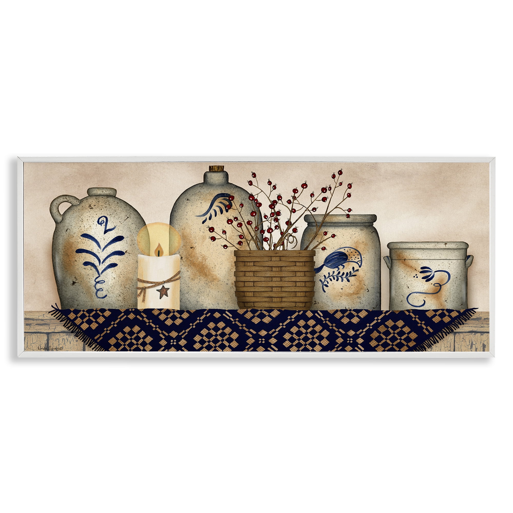 Stupell Industries Rustic Kitchen Jars Botanical & Floral Painting White Framed Art Print Wall Art, 30 x 13