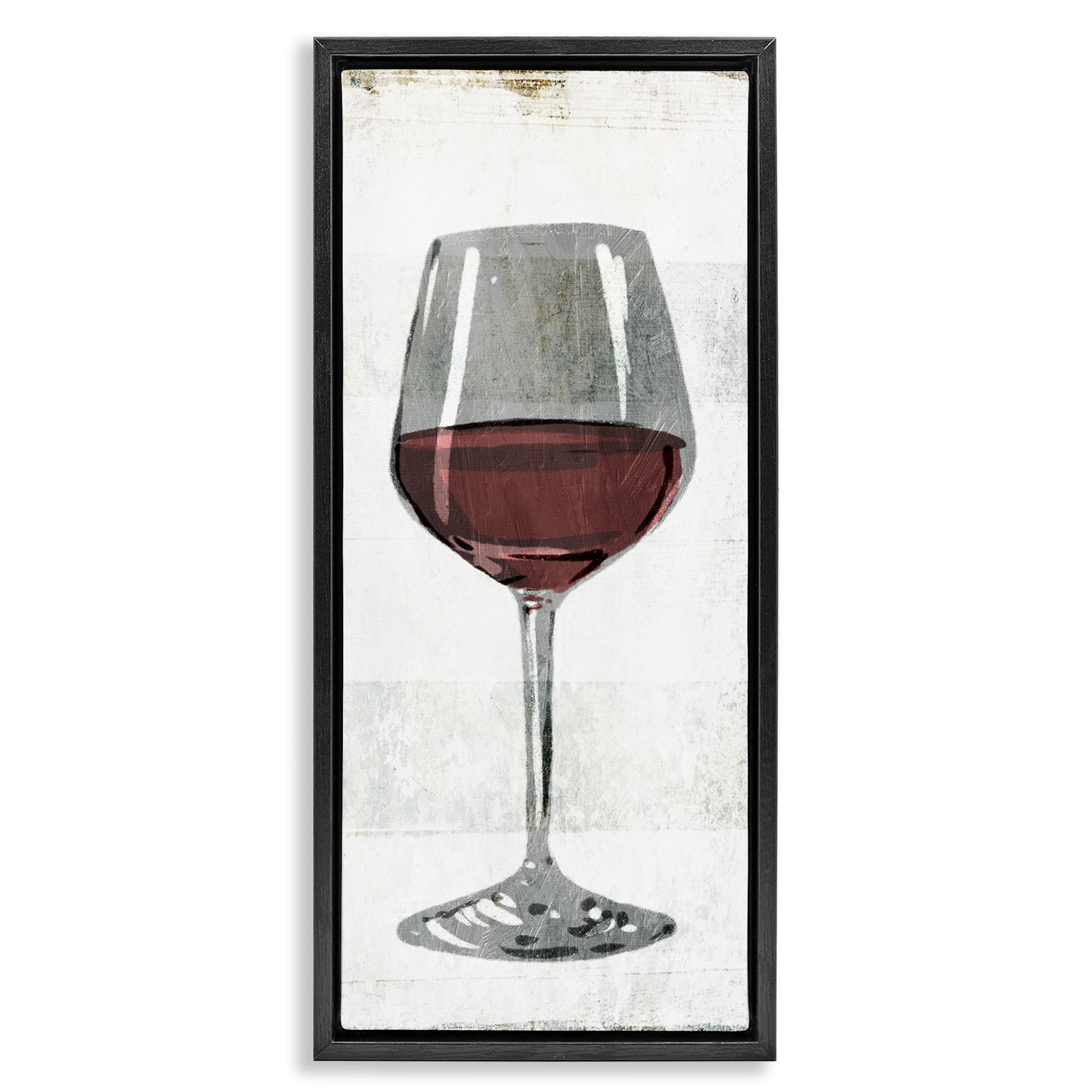 Stupell Industries Rustic Kitchen Red Wine Glass Food & Beverage Painting Black Floater Framed Canvas Art Print Wall Art, 15 x 31