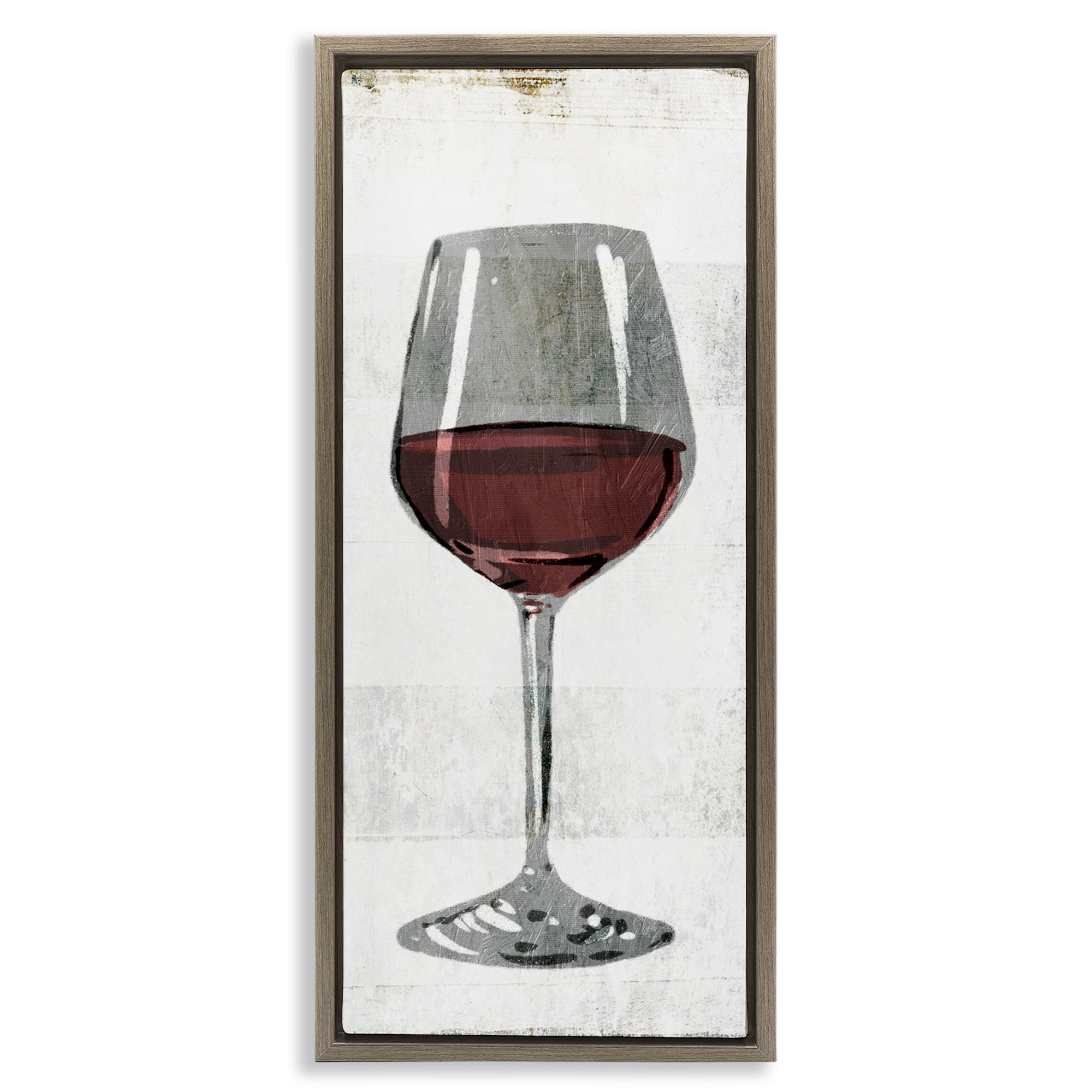 Stupell Industries Rustic Kitchen Red Wine Glass Food & Beverage Painting Brown Floater Framed Canvas Art Print Wall Art, 15 x 31