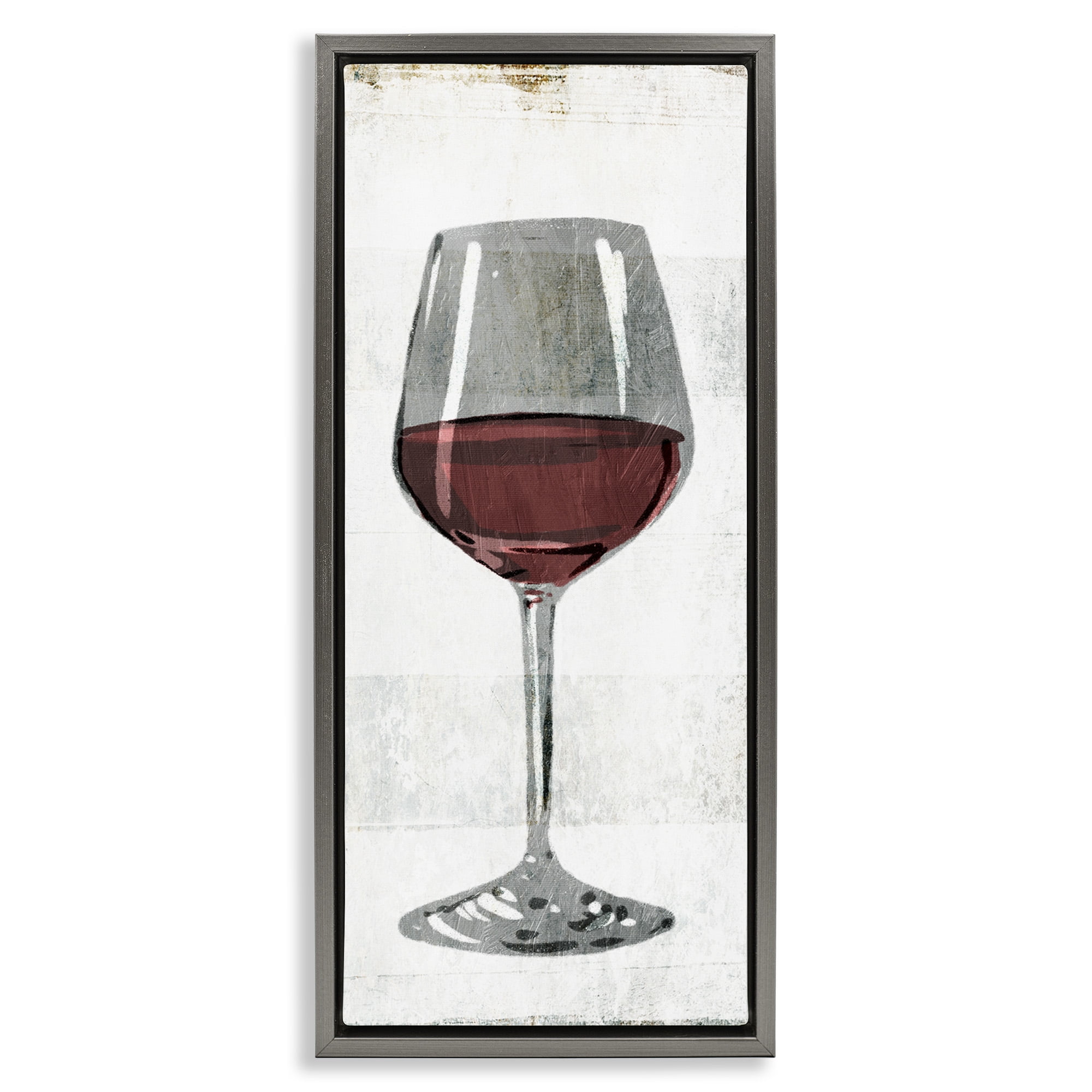 Stupell Industries Rustic Kitchen Red Wine Glass Food & Beverage Painting Gray Floater Framed Canvas Art Print Wall Art, 15 x 31