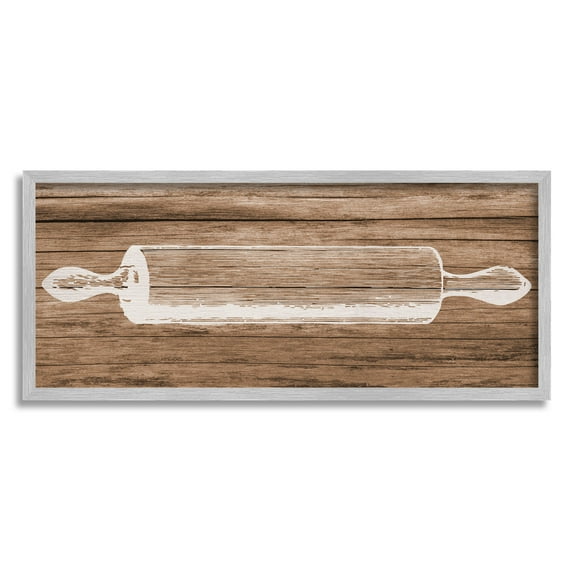 Stupell Industries Rustic Kitchen Rolling Pin Graphic Art Gray Framed Art Print Wall Art, Design by Lil' Rue