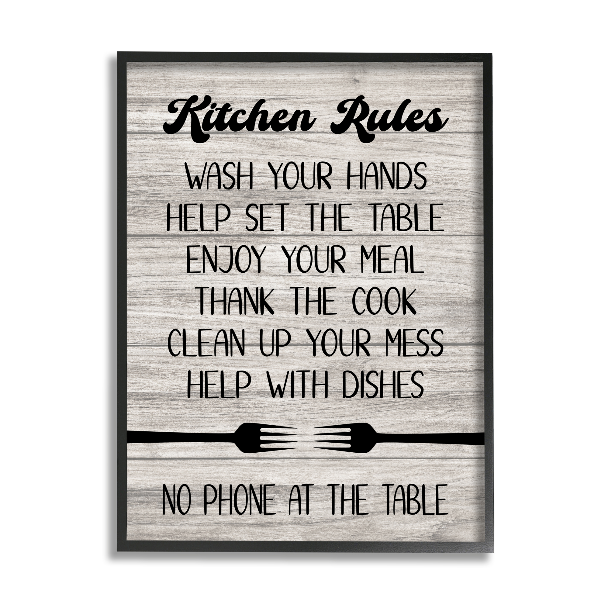 Stupell Industries Rustic Kitchen Rules Food & Beverage Painting Black Framed Art Print Wall Art, 24 x 30