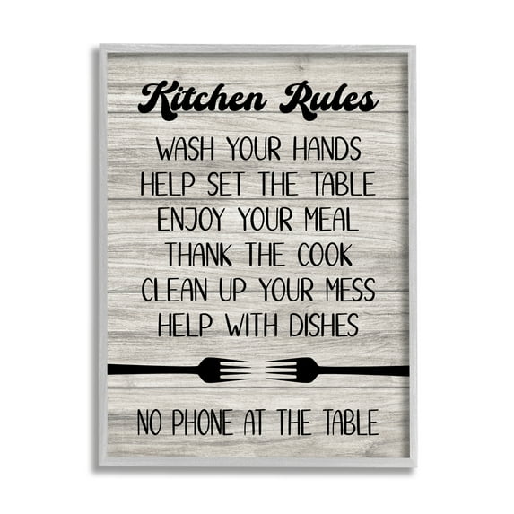 Stupell Industries Rustic Kitchen Rules Food & Beverage Painting Gray Framed Art Print Wall Art, 24 x 30