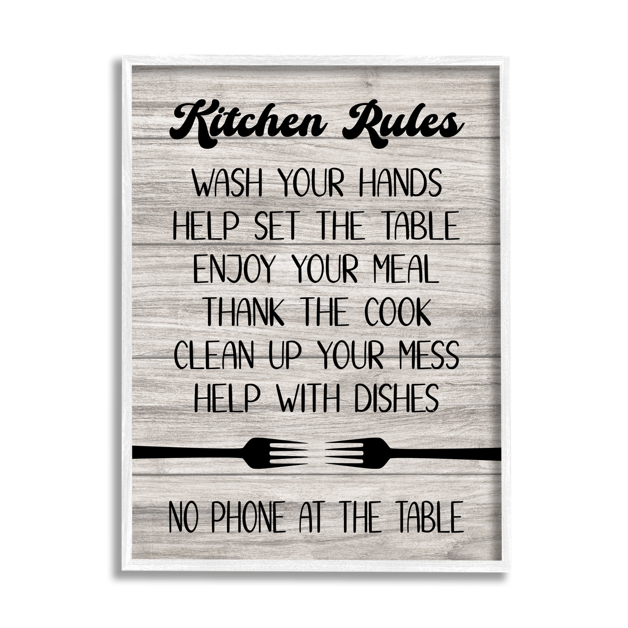 Stupell Industries Rustic Kitchen Rules Food & Beverage Painting White Framed Art Print Wall Art, 24 x 30