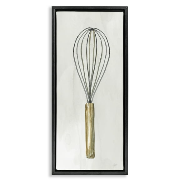 Stupell Industries Rustic Kitchen Whisk Food & Beverage Painting Black Floater Framed Canvas Art Print Wall Art, 11 x 25
