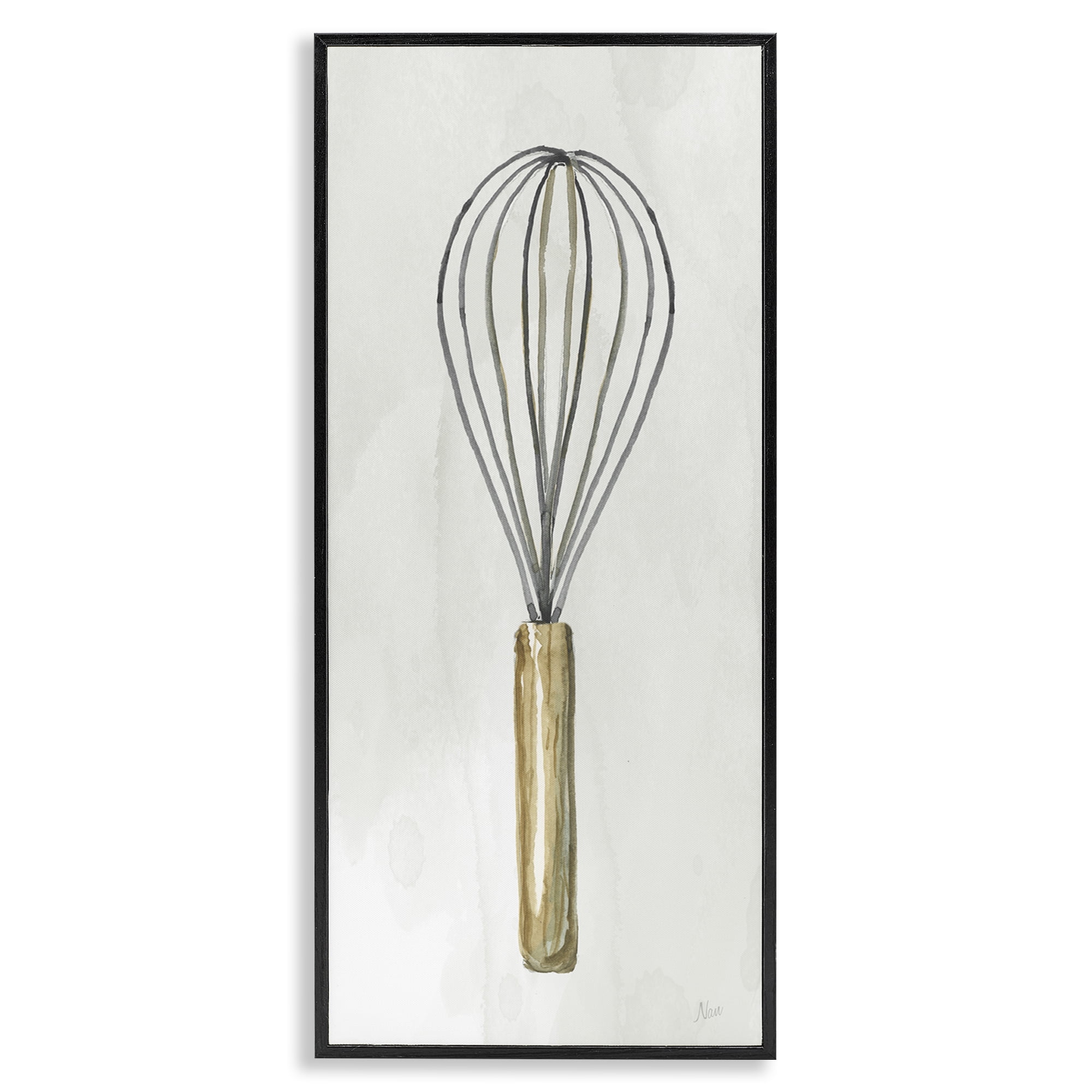 Stupell Industries Rustic Kitchen Whisk Food & Beverage Painting Black Framed Art Print Wall Art, 10 x 24