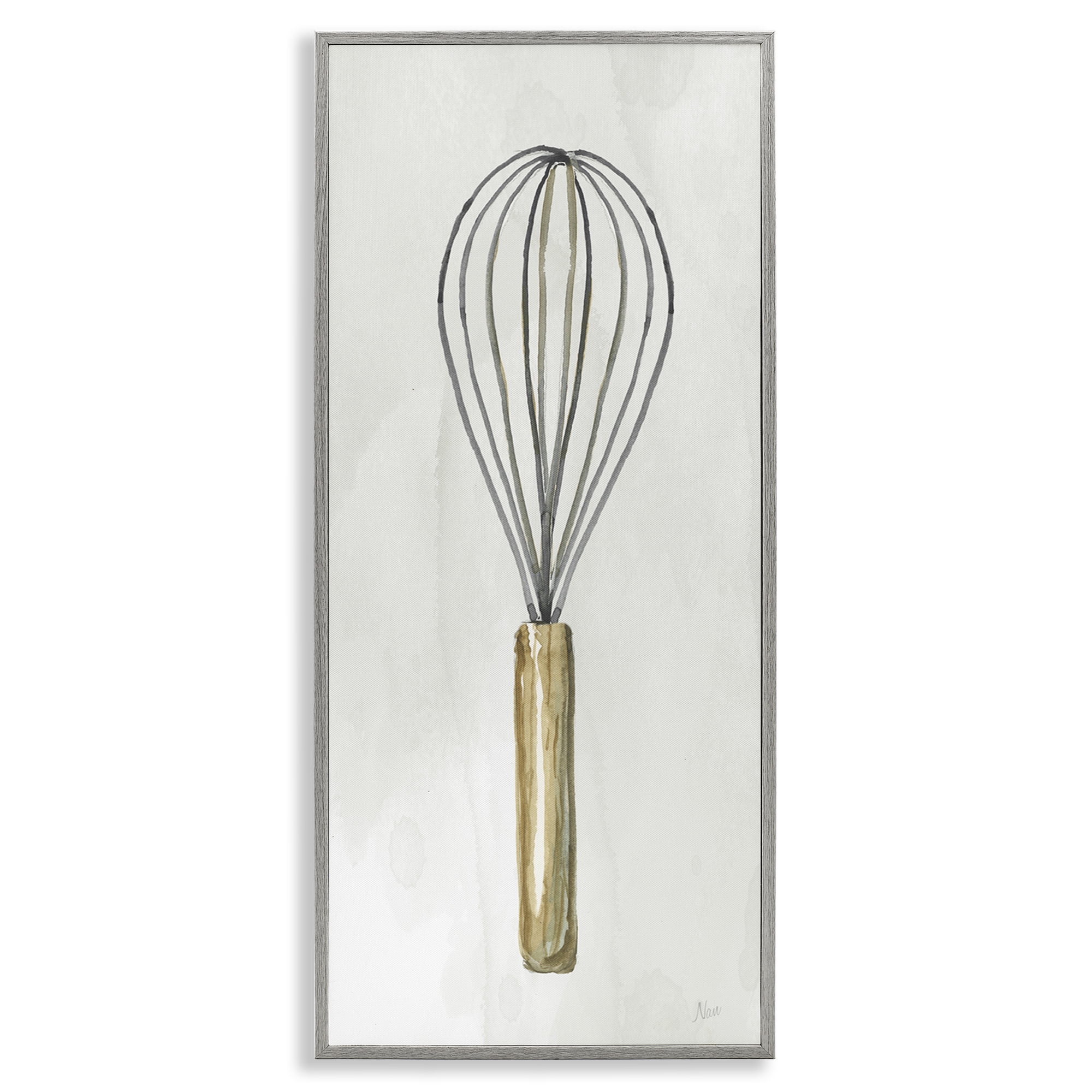 Stupell Industries Rustic Kitchen Whisk Food & Beverage Painting Gray Framed Art Print Wall Art, 13 x 30