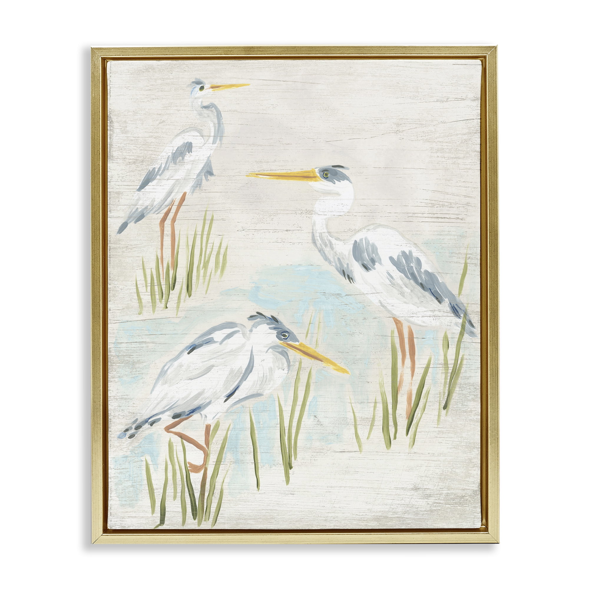 Stupell Industries Rustic Lake Birds Animals & Insects Painting Gold Floater Framed Canvas Art Print Wall Art, 17 x 21