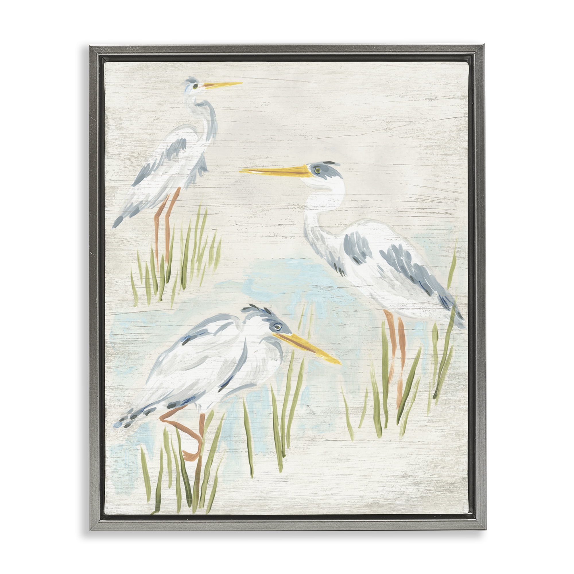 Stupell Industries Rustic Lake Birds Animals & Insects Painting Gray Floater Framed Canvas Art Print Wall Art, 17 x 21