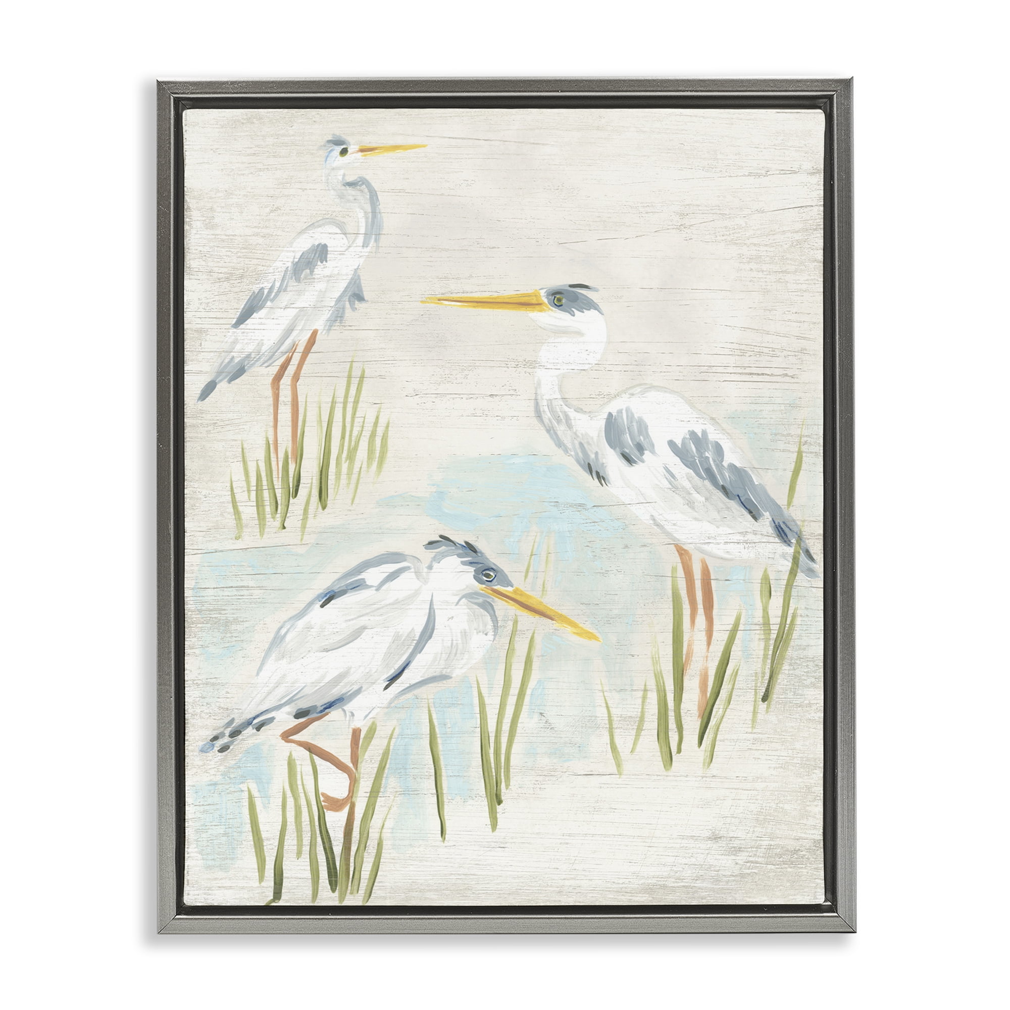 Stupell Industries Rustic Lake Birds Animals & Insects Painting Gray Floater Framed Canvas Art Print Wall Art, 25 x 31
