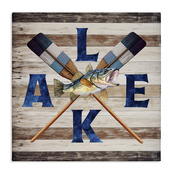Stupell Industries Rustic Lake Boat Oars Animals Painting Wrapped Canvas Canvas Art Print Wall Art, 30 x 30