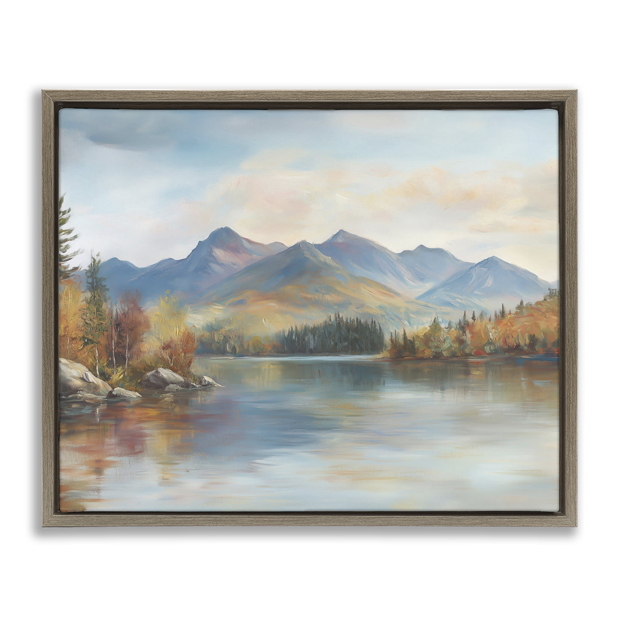 Stupell Industries Rustic Lake Landscape in Fall Brown Framed Floater Canvas Wall Art, design by LSR Design Studio
