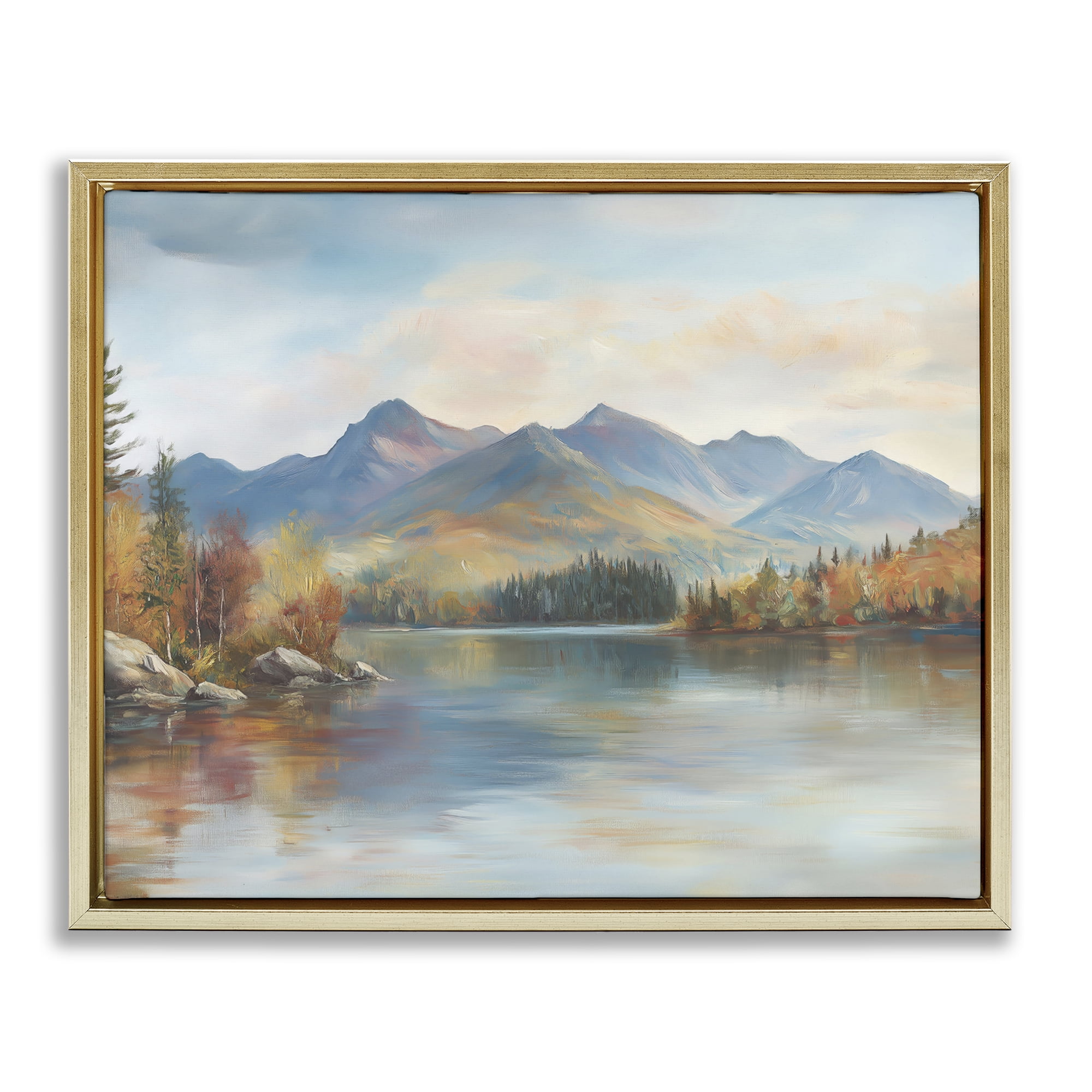 Stupell Industries Rustic Lake Landscape in Fall Gold Framed Floater Canvas Wall Art, design by LSR Design Studio