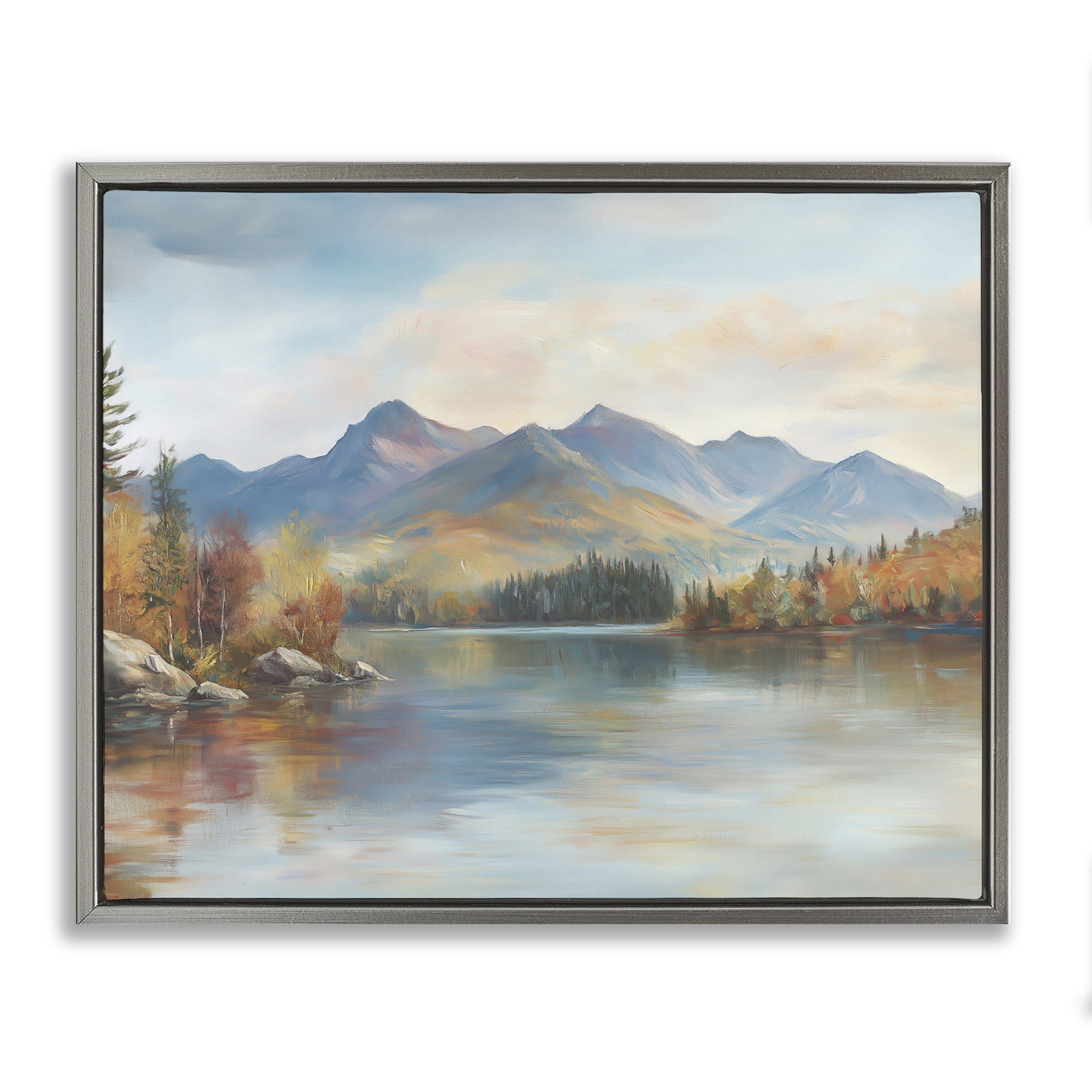 Stupell Industries Rustic Lake Landscape in Fall Gray Framed Floater Canvas Wall Art, design by LSR Design Studio