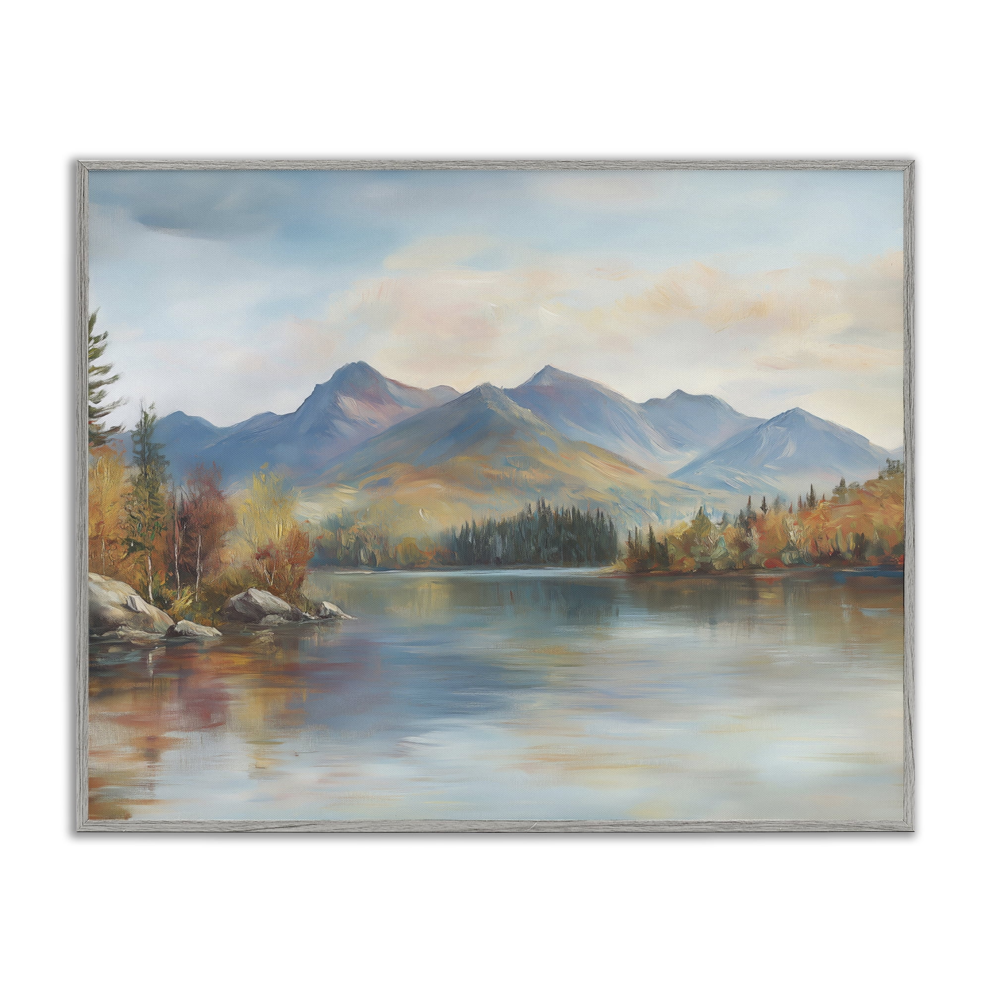 Stupell Industries Rustic Lake Landscape in Fall Gray Framed Giclee Art, design by LSR Design Studio