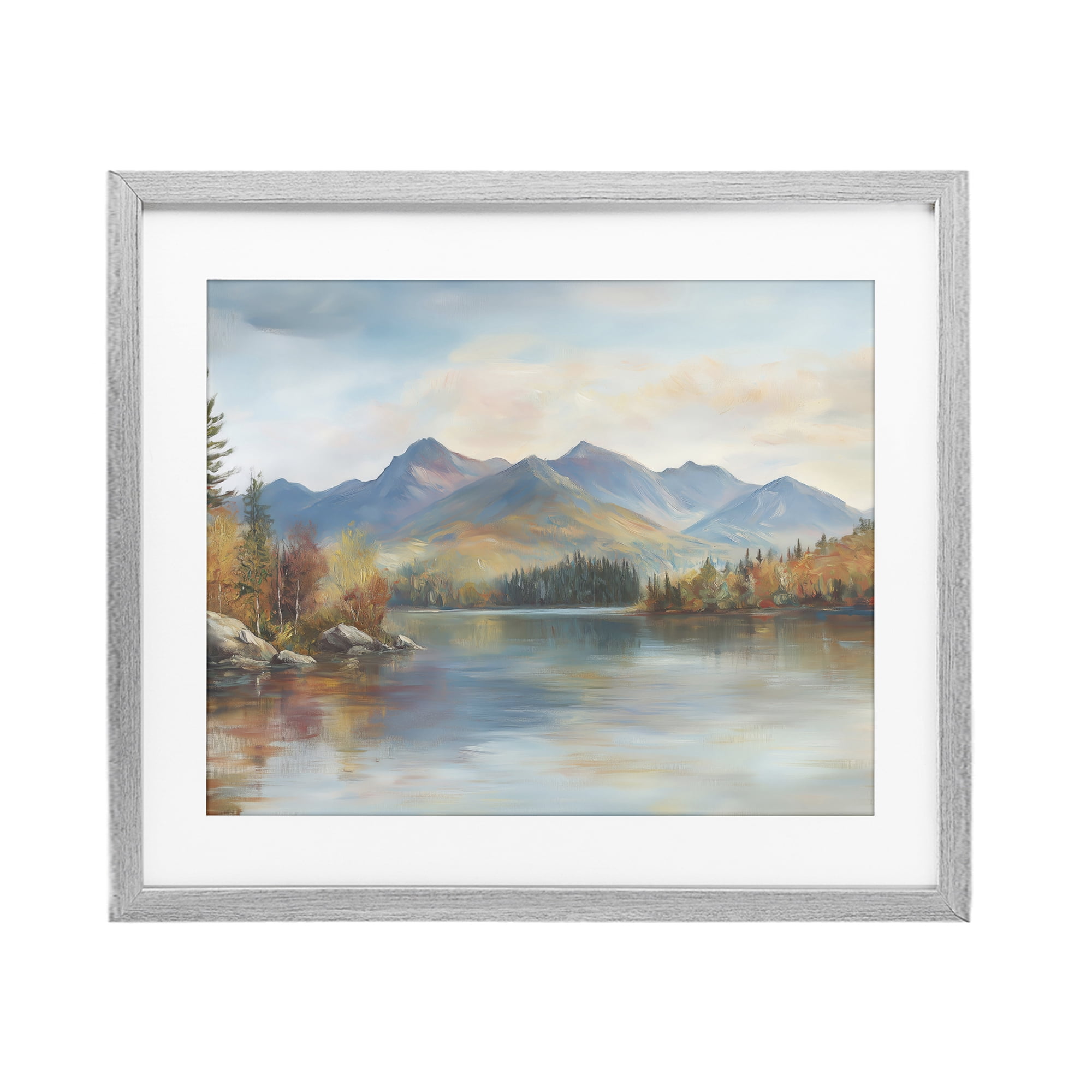 Stupell Industries Rustic Lake Landscape in Fall Gray Framed Print Under Glass, design by LSR Design Studio