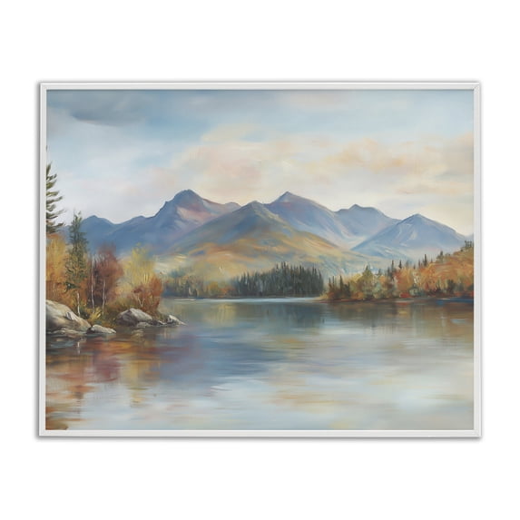 Stupell Industries Traditional Rustic Lake Landscape in Fall White Framed Giclee Art, 20 x 16, by LSR Design Studio