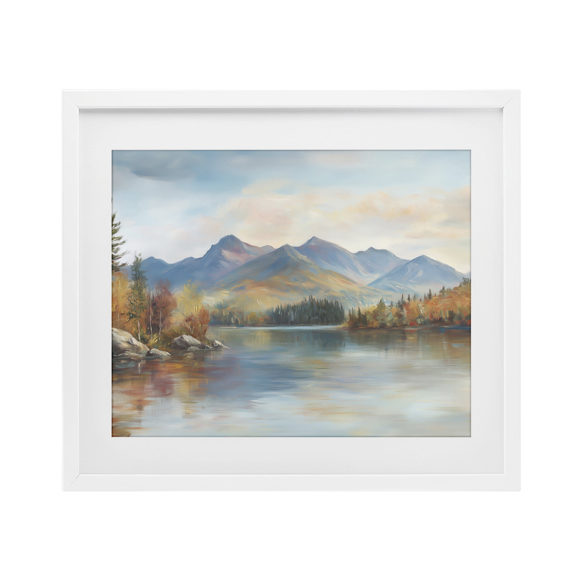 Stupell Industries Rustic Lake Landscape in Fall White Framed Print Under Glass, design by LSR Design Studio