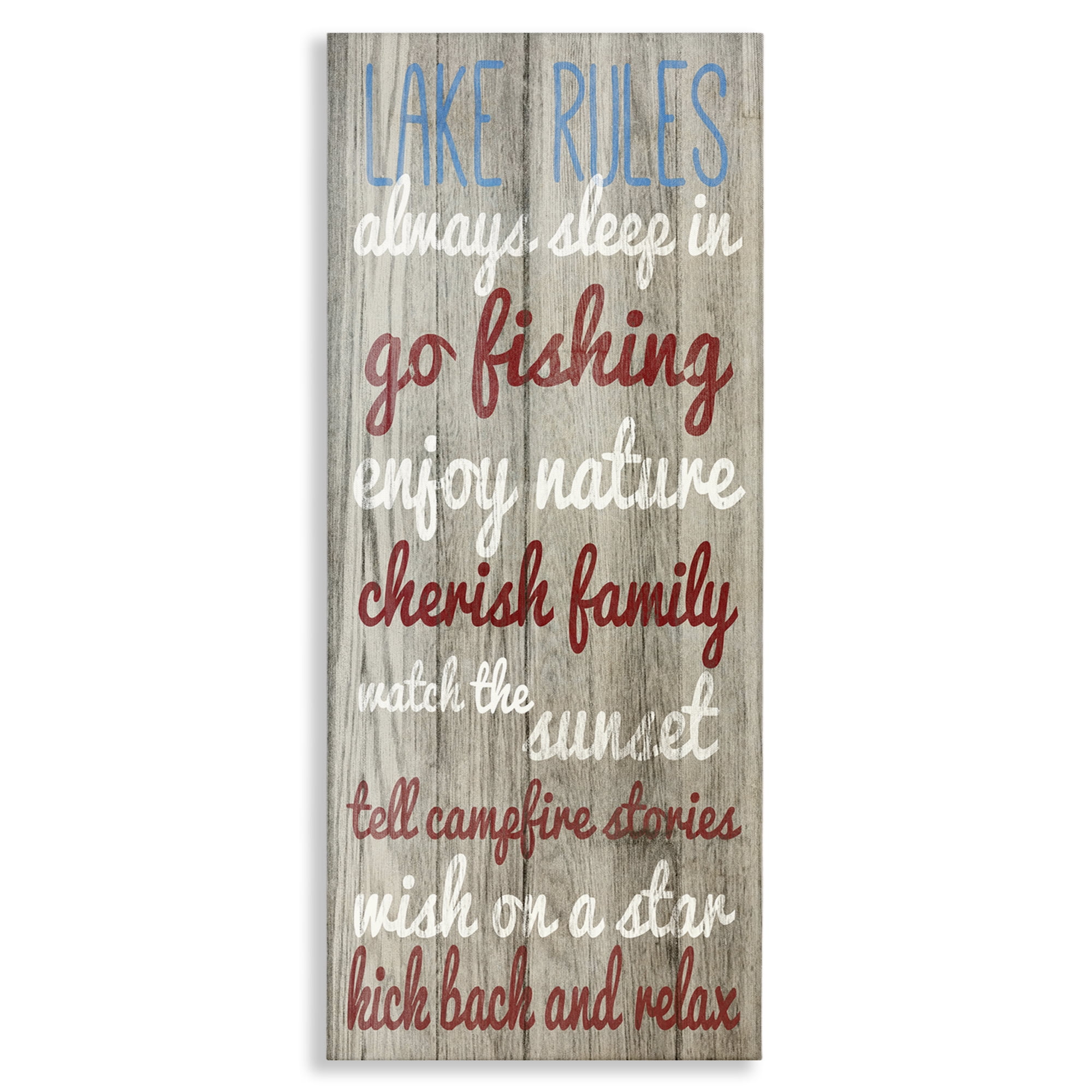 Stupell Industries Rustic Lake Rules Typography Painting Gallery Wrapped Canvas Art Print Wall Art, 20 x 48