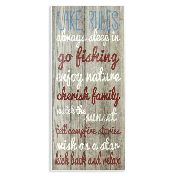 Stupell Industries Rustic Lake Rules Typography Painting Unframed Art Print Wall Art, 7 x 17