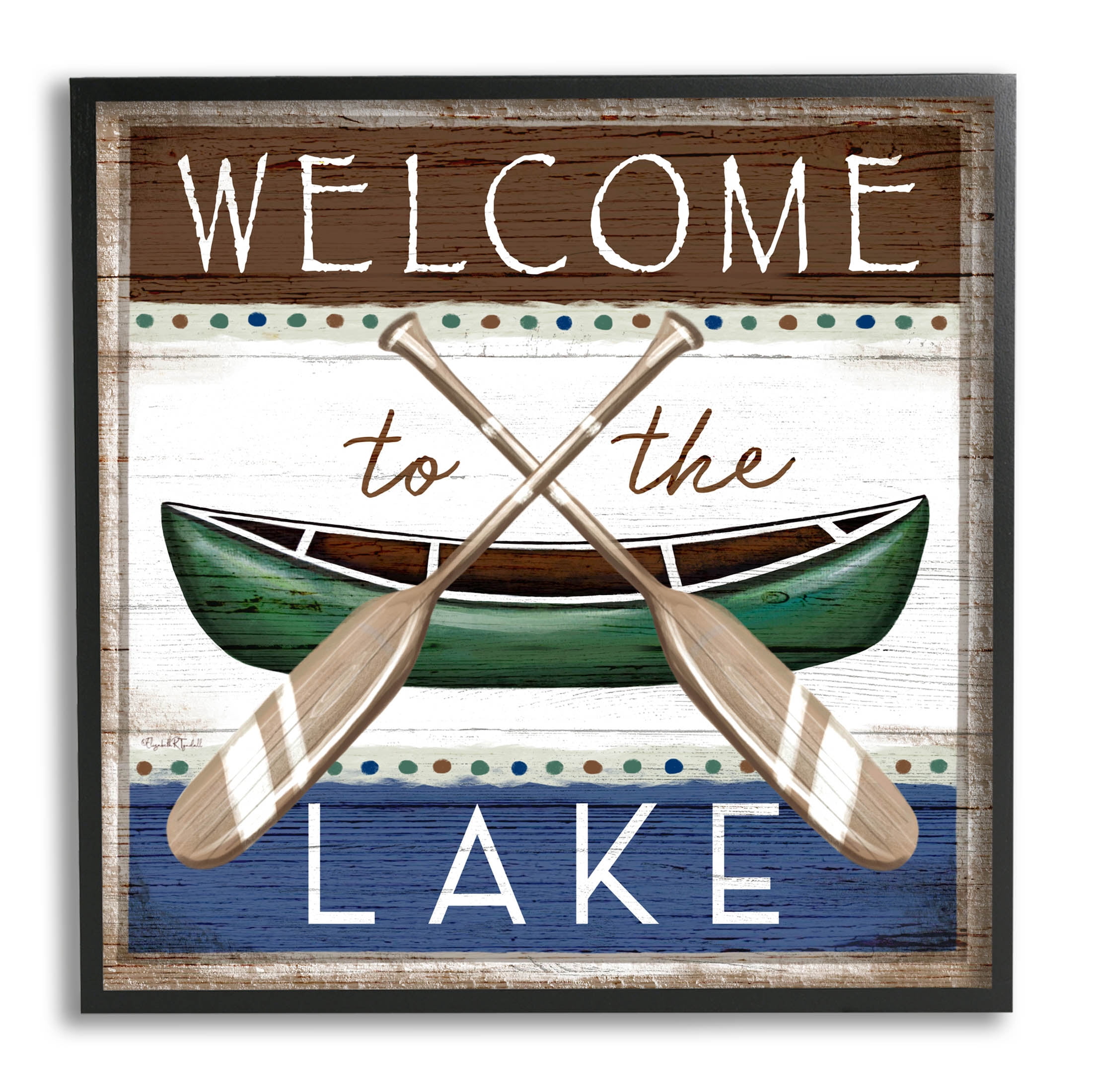 Stupell Industries Rustic Lake Welcome Canoe Sign Graphic Art Black Framed Art Print Wall Art, Design by Elizabeth Tyndall