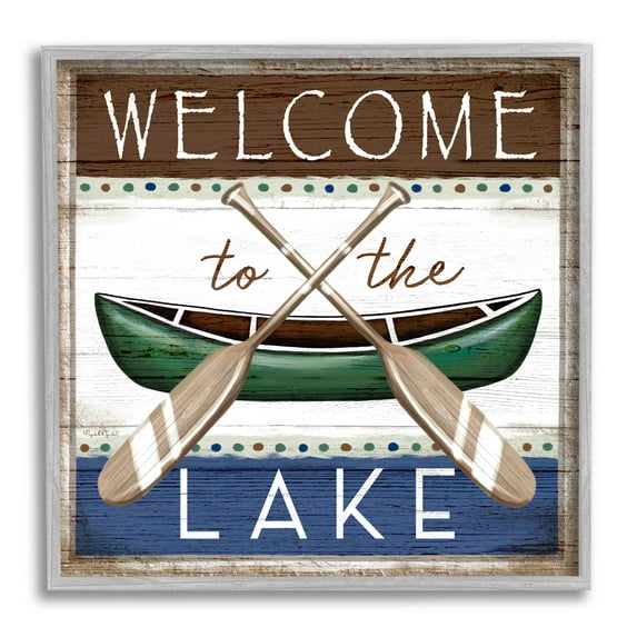 Stupell Industries Rustic Lake Welcome Canoe Sign Graphic Art Gray Framed Art Print Wall Art, Design by Elizabeth Tyndall