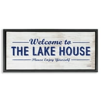 Stupell Industries Rustic Lakehouse Welcome Typography Painting Black Floater Framed Canvas Art Print Wall Art, 25 x 11
