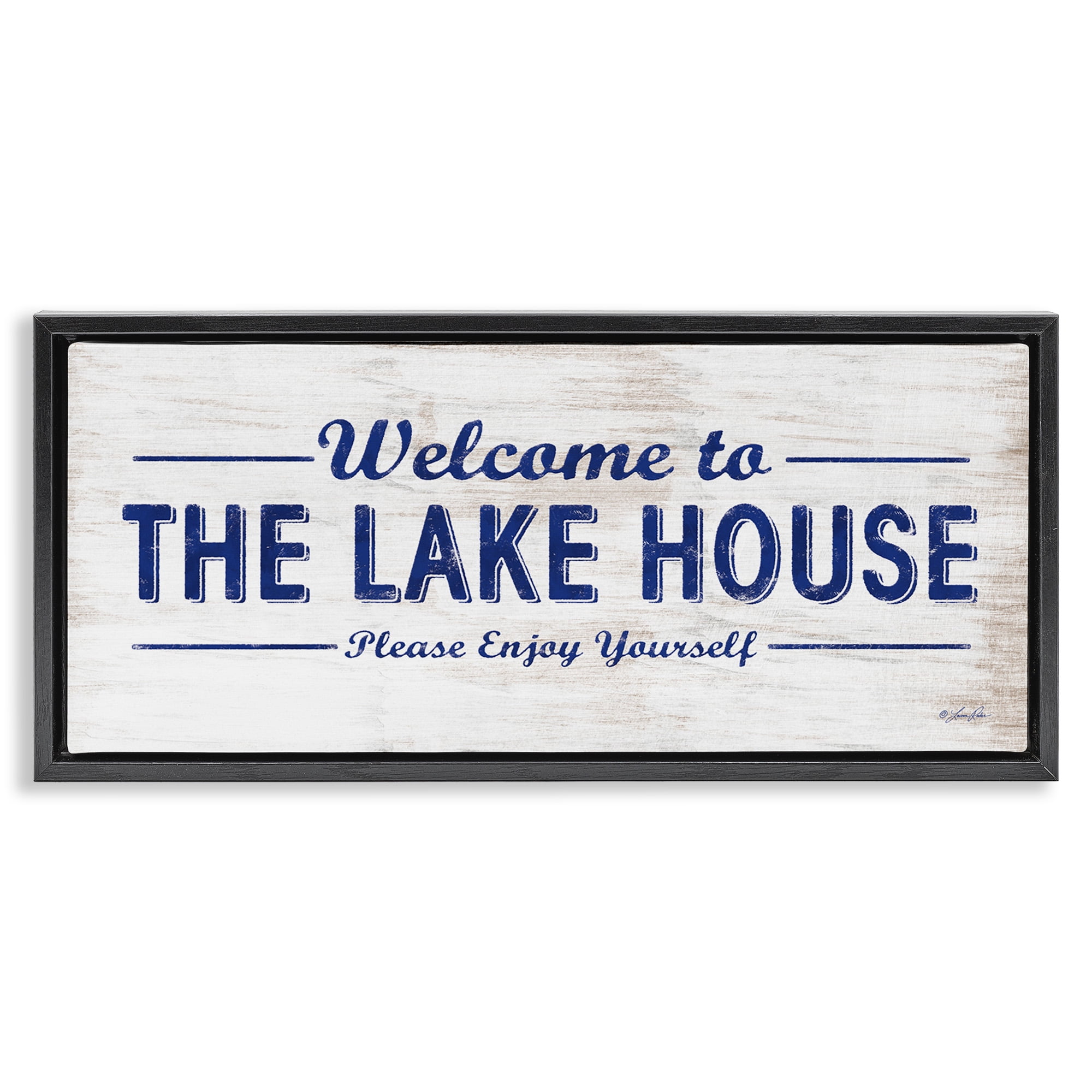 Stupell Industries Rustic Lakehouse Welcome Typography Painting Black Floater Framed Canvas Art Print Wall Art, 31 x 14